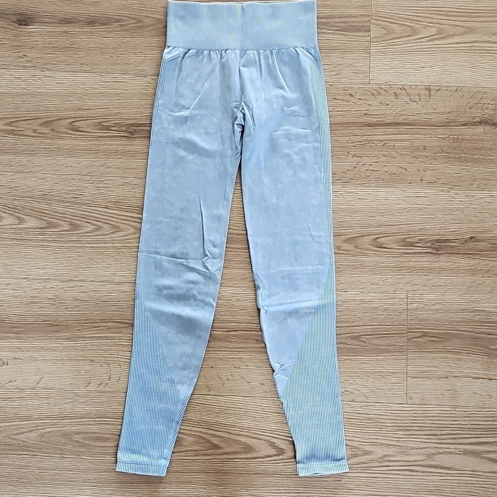 PINK Victoria's Secret Ribbed Sky Blue Leggings, Size Extra Small